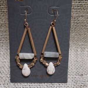 Antiqued Gold and White Geometric Earrings with Stones